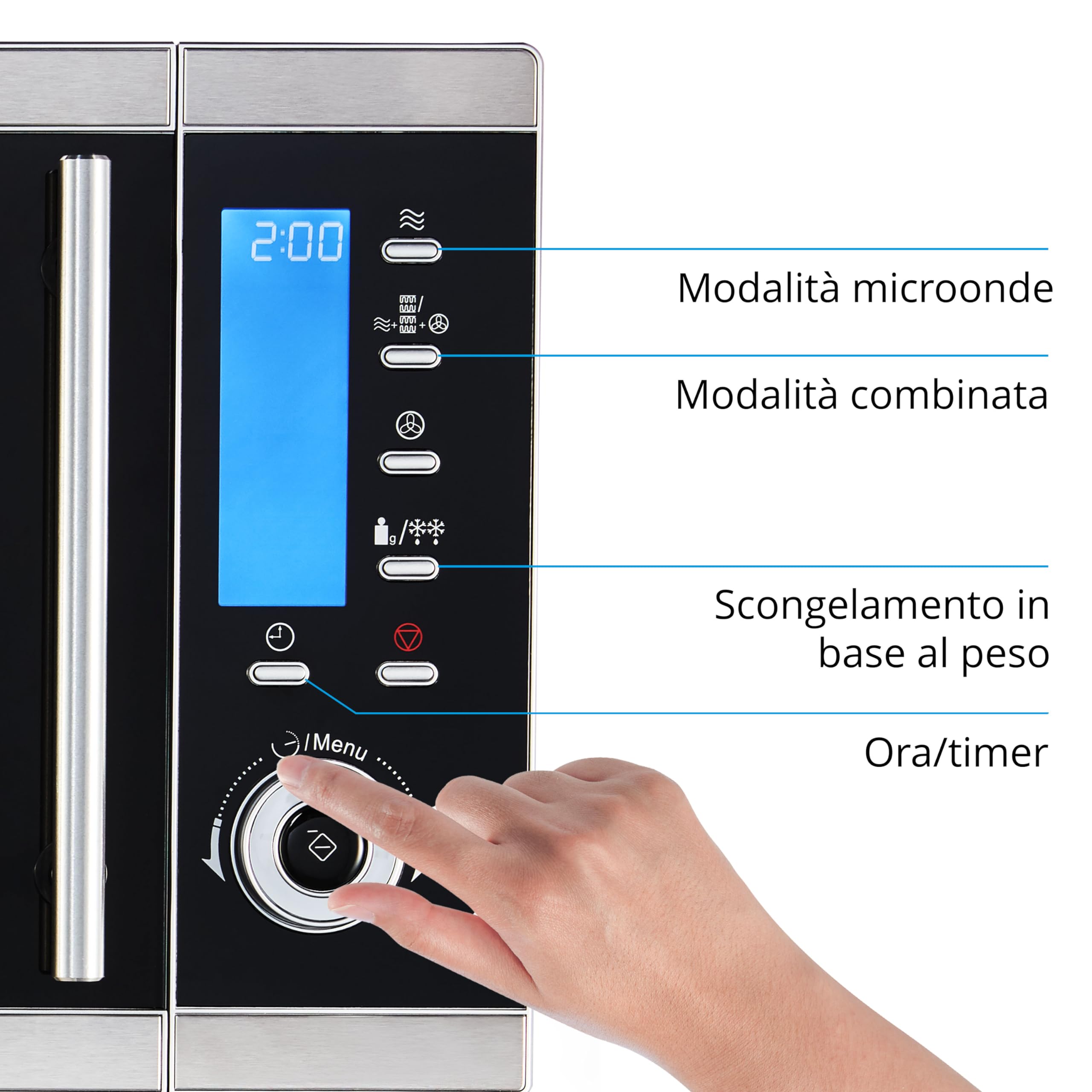 MEDION Microonde 4in1 MD15501, Microonde combinato con grill, Forno microonde con 10 diversi livelli di potenza, Forno a microonde con capienza massima 25 L, nero/argento