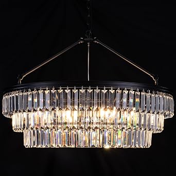 Tochic Crystal Chandelier 29"D Large Black Round Dining Room Ceiling Lights