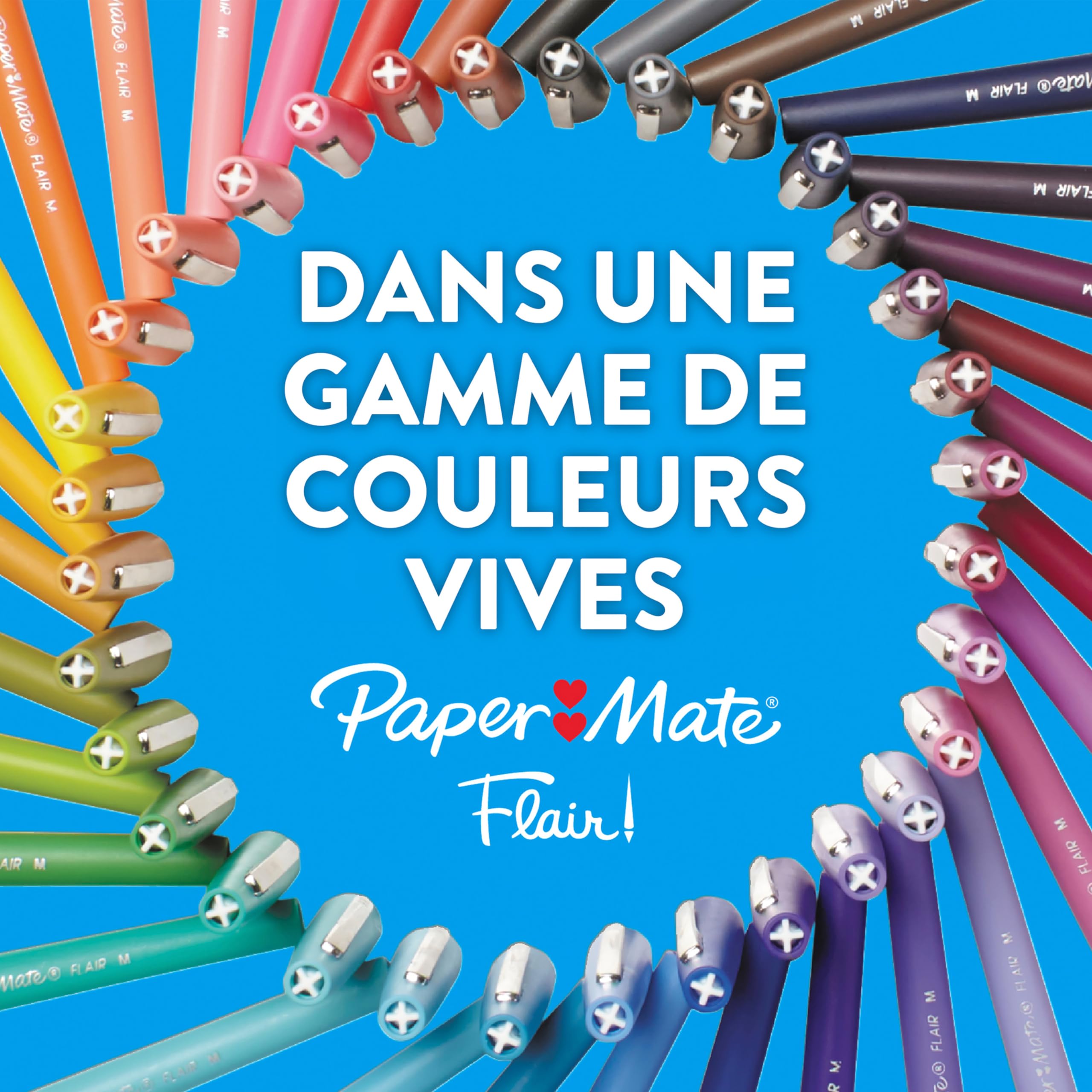 Paper Mate Flair Stylos feutres | Feutres de coloriage sans fuite à pointe moyenne (0,7 mm) | Encre bleue | Idéal pour écrirescrapbookingdessineretc. | Lot de 5