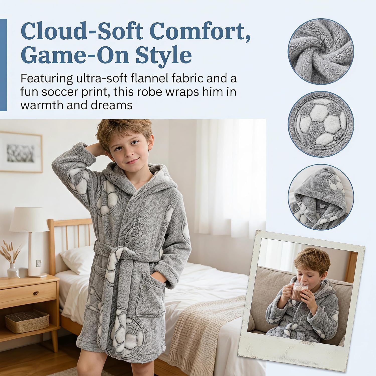 SANGTREE Boys Girls Robe Fleece Hooded Soft Toddler Bathrobe Cute Boys Bathrobe Fuzzy Plush Robes for Kids, 2-12 Years