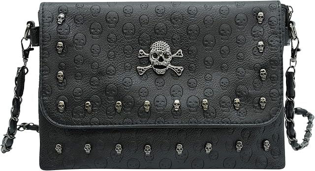 Ro Rox Women's Studded Skull Crossbody Shoulder Bag Punk Gothic Studs PU Handbag