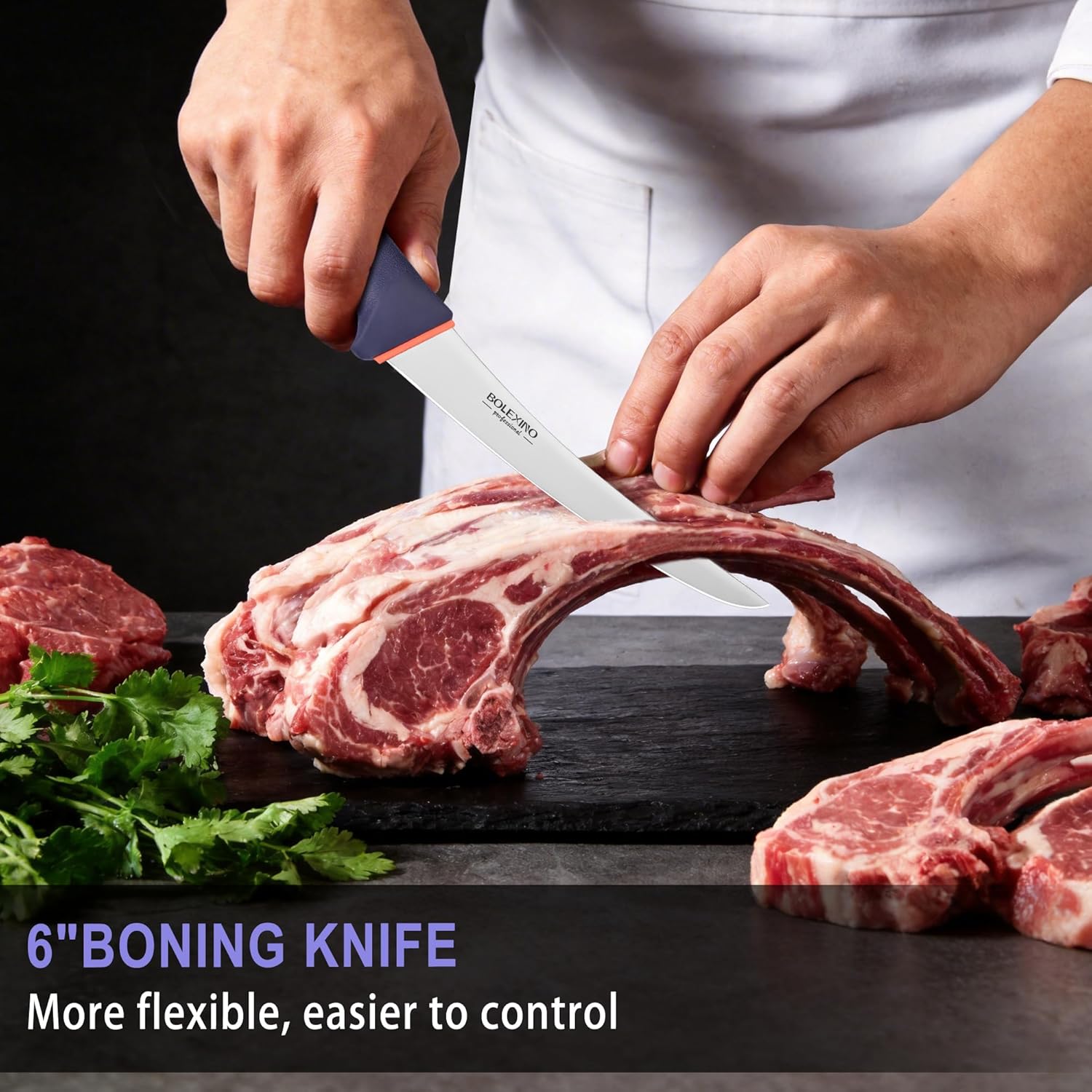 3 PCS Professional Butcher Knife Set W/Non-slip Softgrip, incl. 7" Butcher Knife, 6" Skinning Knife, 6" Boning Knife For Meat Cutting, X50CrMoV15 Stainless Steel