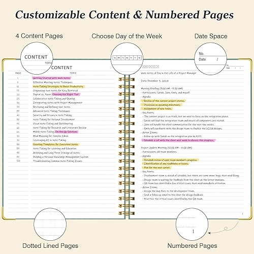 Miniatura 3 de Cuaderno de espiral, 300 páginas numeradas, a rayas universitarias con contenedores, diario grueso de 100 GSM para mujeres y hombres, diario forrado