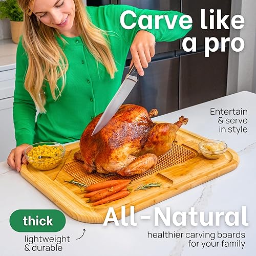 Miniatura 3 de GREENER CHEF Tabla de tallar carne 2XL de 24 pulgadas con reemplazos de por vida, plato de pavo para vacaciones, tablas de cortar de madera, tabla