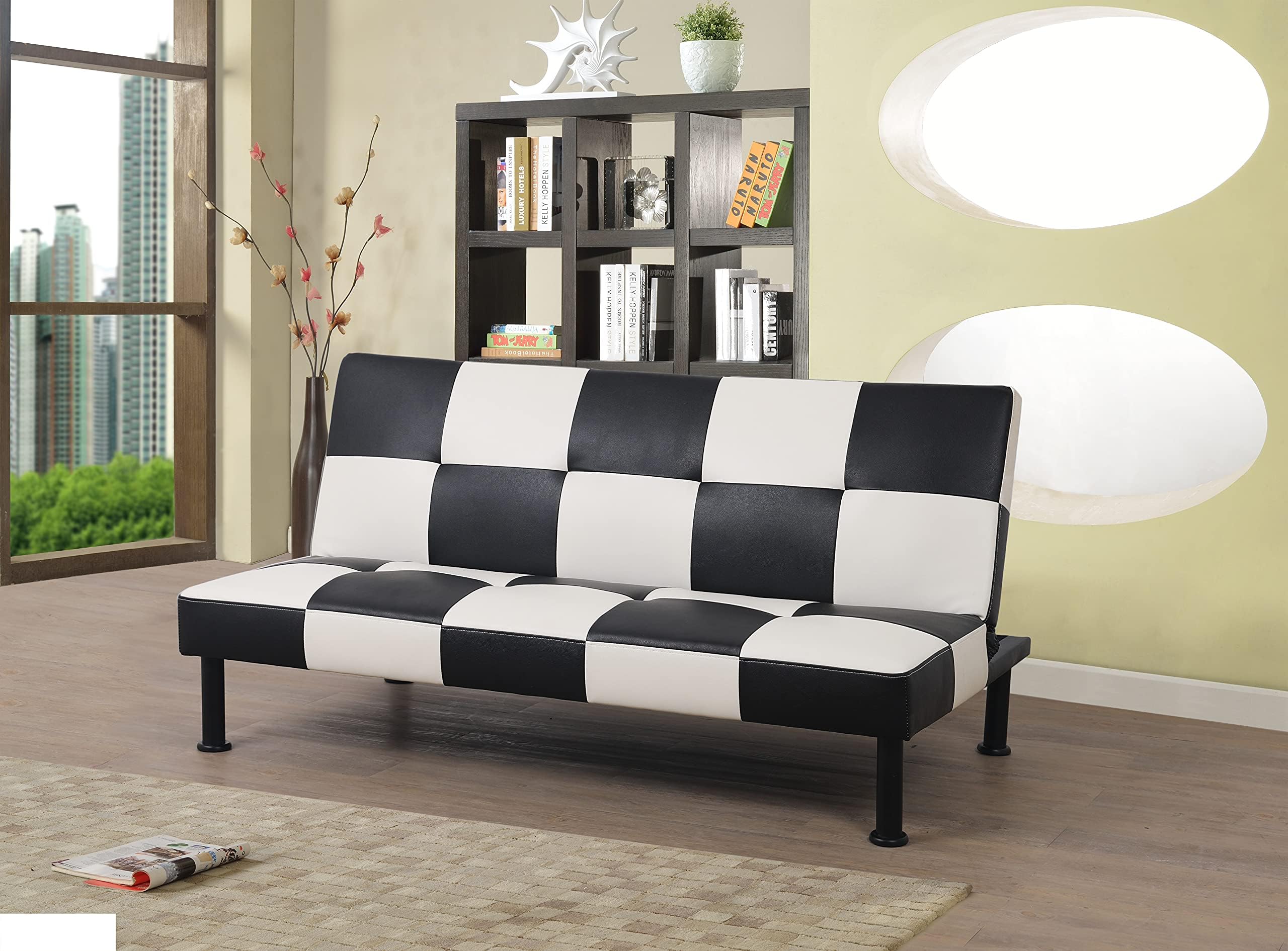 Star Home Furniture FUTONDP2103 Futon Convertible Sofa, Black and White Stripe,
