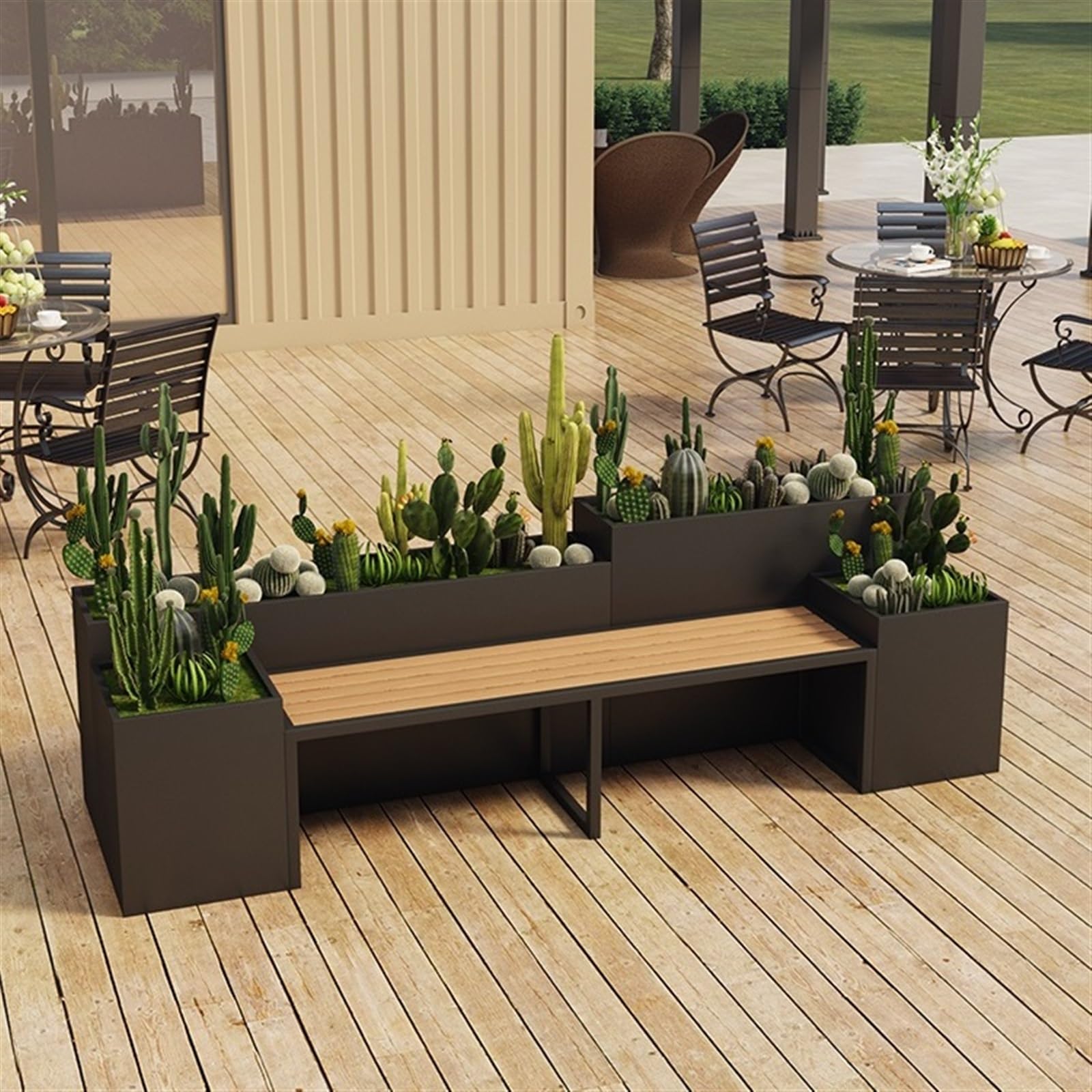 Amazon.com: Outdoor Park Planter Bench Outdoor Patio Flower Box Seating Set  Large Metal Black Garden Bench with Raised Planter Bench for Park, Yard,  Porch, Lawn, Balcony, Backyard Park Flower Box Bench(Large) :