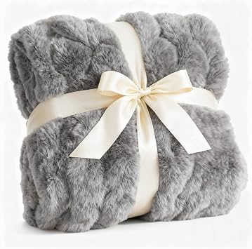Fluffy Bubble Blanket Throw Size - Faux Fur Throw for Couch or Bed - Plush Soft Extra Thick Faux Fur Rabbit Blanket - Comfy, Fuzzy, Warm & Breathable - Luxury Minky Tie Dye Bedding - 50