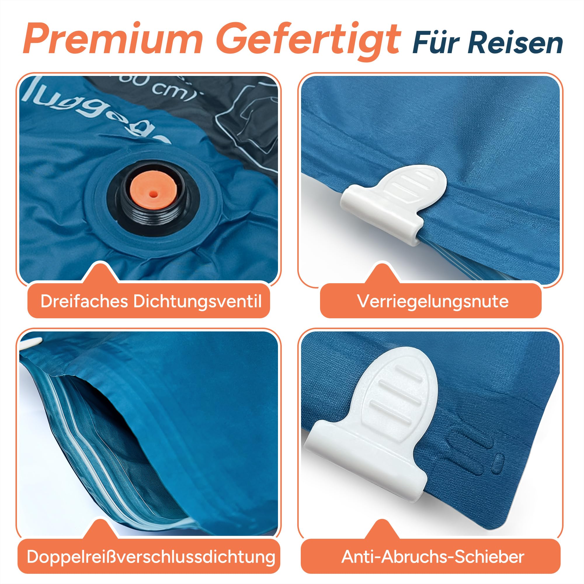 travel inspira 9x Vakuumbeutel für Kleidung mit Kabelloser Pumpe(3S+3M+3L) | Oxford 80% Platzsparend & Wiederverwendbar USB-C Aufladbare Pumpe 4500 Pa Vielseitig Doppelreißverschluss Für Koffer 20"-34"