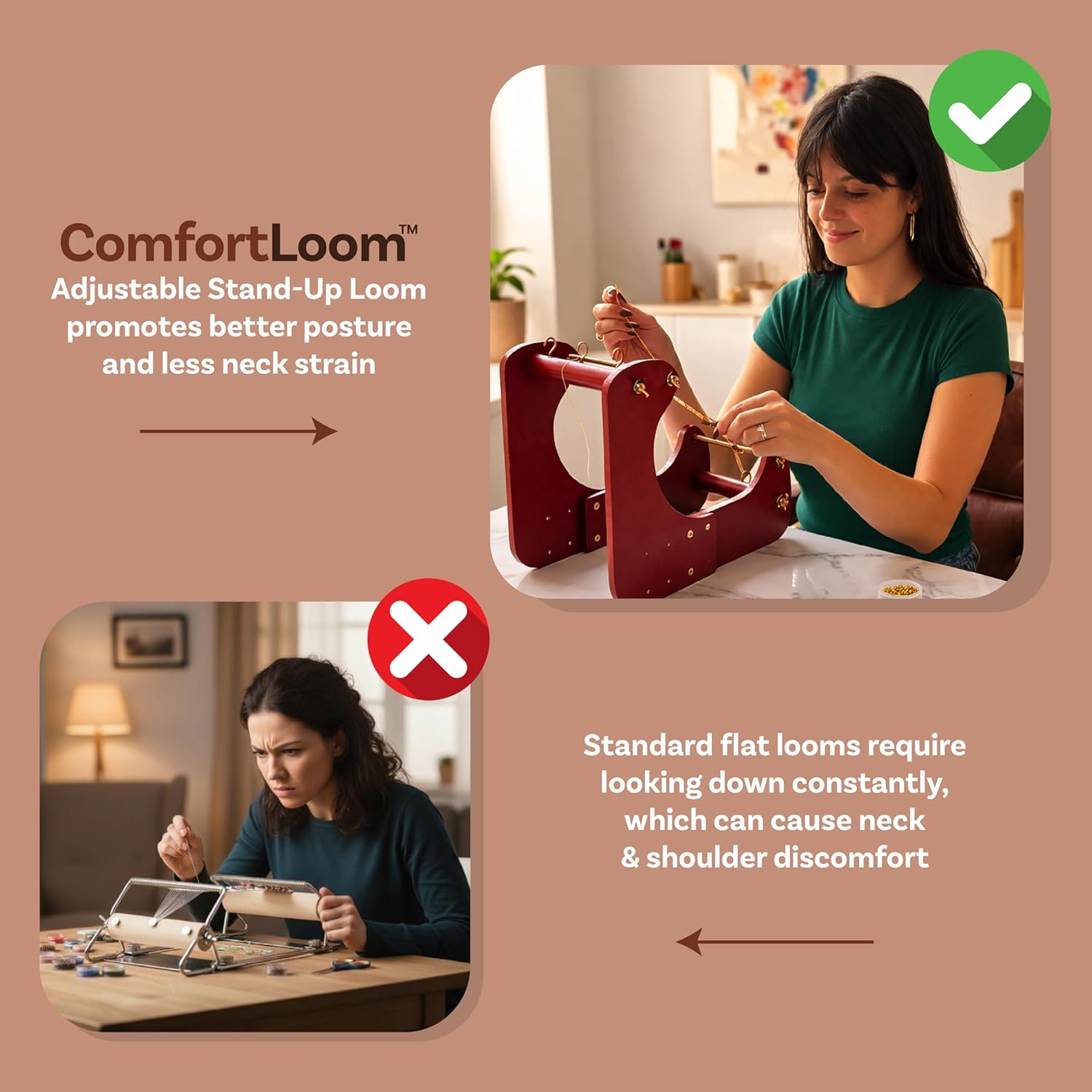 The Beadsmith ComfortLoom - Adjustable Standing Beads Loom with 4 Length Settings, Ergonomic Angled Design, Work Area 7.5” to 10.5”, Jewelry Making Kit, Patent Pending