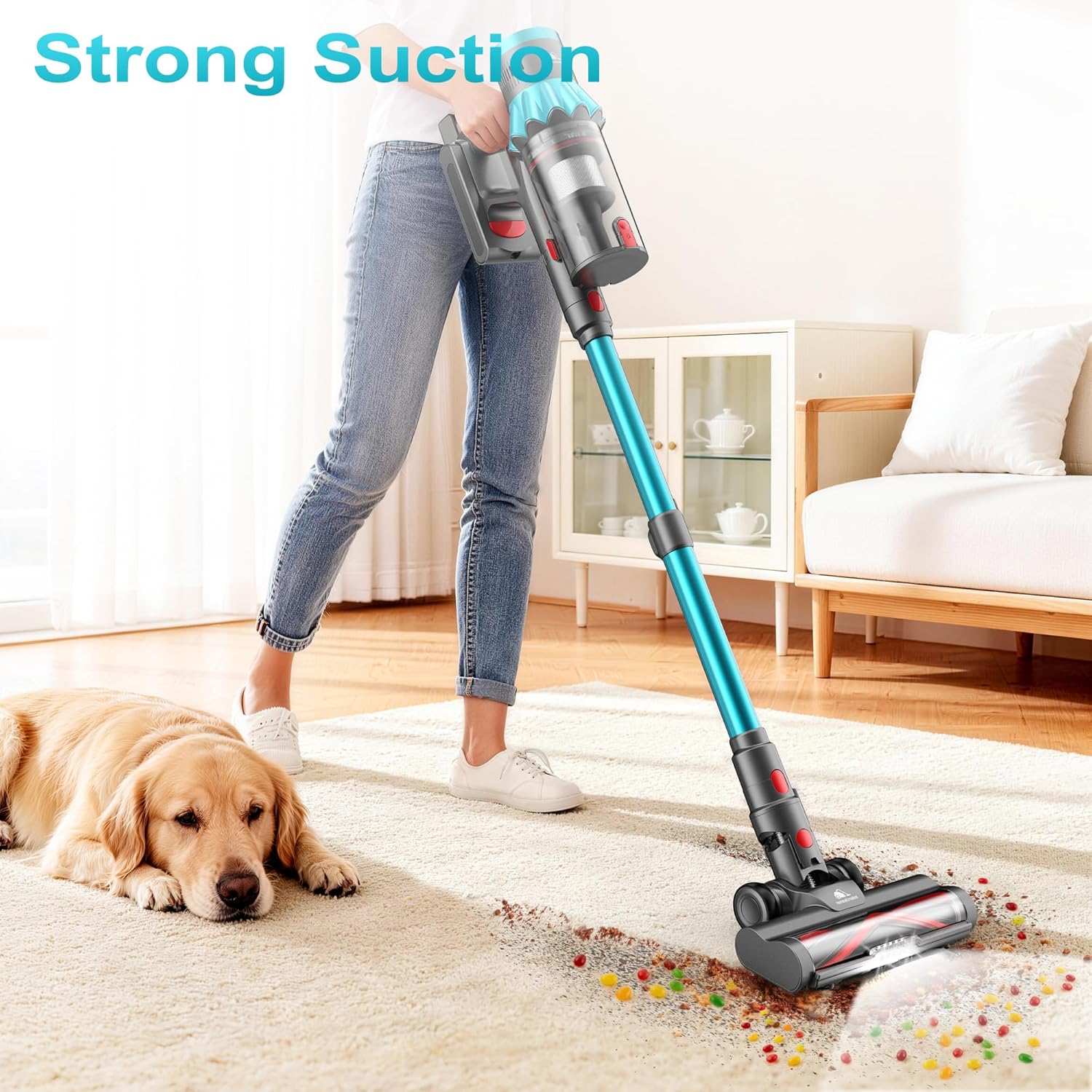 Cordless Vacuum Cleaner, 55Kpa 70Mins Stick Vacuum for Home with LED Display and Self-Standing, Vacuum with Anti-Tangle Brush&Wall Mount Charging, Vacuum Cleaners for Pet Hair/Carpets/Floors