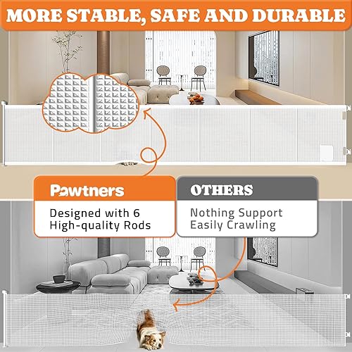 Miniatura 2 de Pawtners Puertas retráctiles para bebés extra anchas, 41 pulgadas de alto que se extienden hasta 120 pulgadas de ancho, puerta para perros