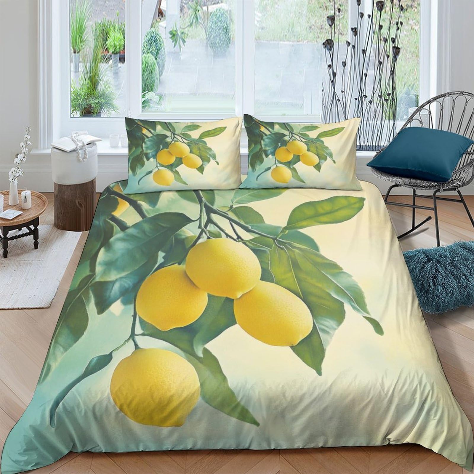 Ctjqhvkz Style-1 3D Printed Lemon Branch Fitted Sheet Microfiber Soft Anti-Slip Fruit Pattern Mattress Cover For Bedroom Living Room Single（135X200cm）
