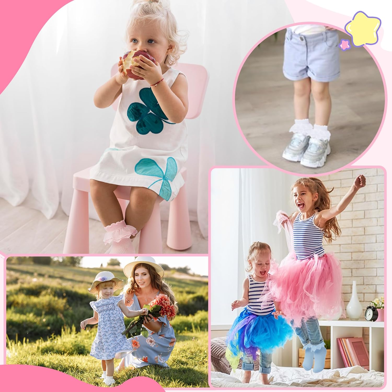 Zando Ruffle Socks for Girls 4-8 Years - Soft Cotton Lace Frilly Socks for Dress School Uniform - Image 6