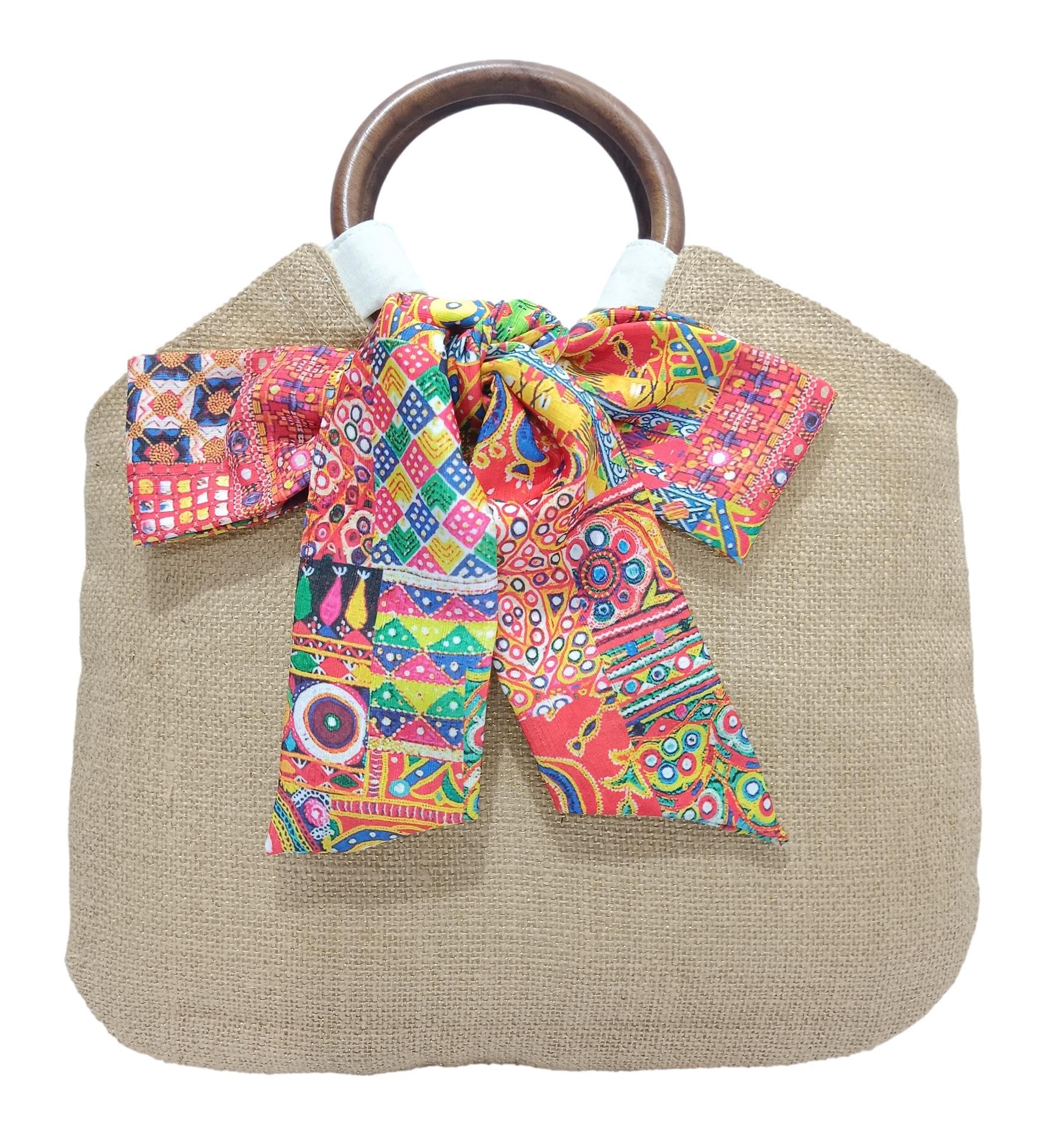 handbags wooden handles Potli Bags with Handcrafted Bow Detail hand carry artistic wristlets bags for women (Golden White Jute, Silky Creamy, Pink, Multi-Color)-image-25
