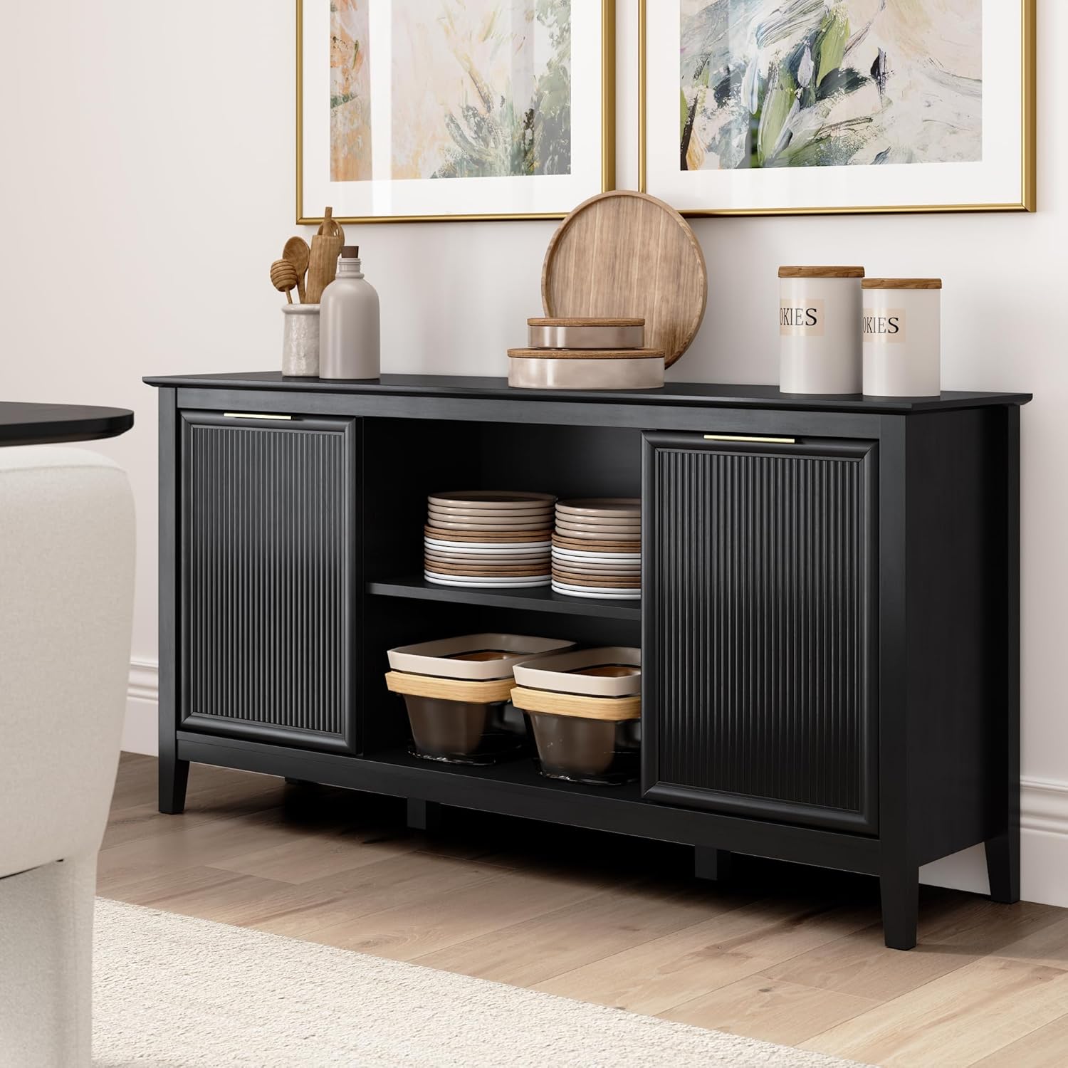 Bush Home 58-inch Sideboard Storage Cabinet, Dining Room Furniture, Camille Collection, Onyx Birch