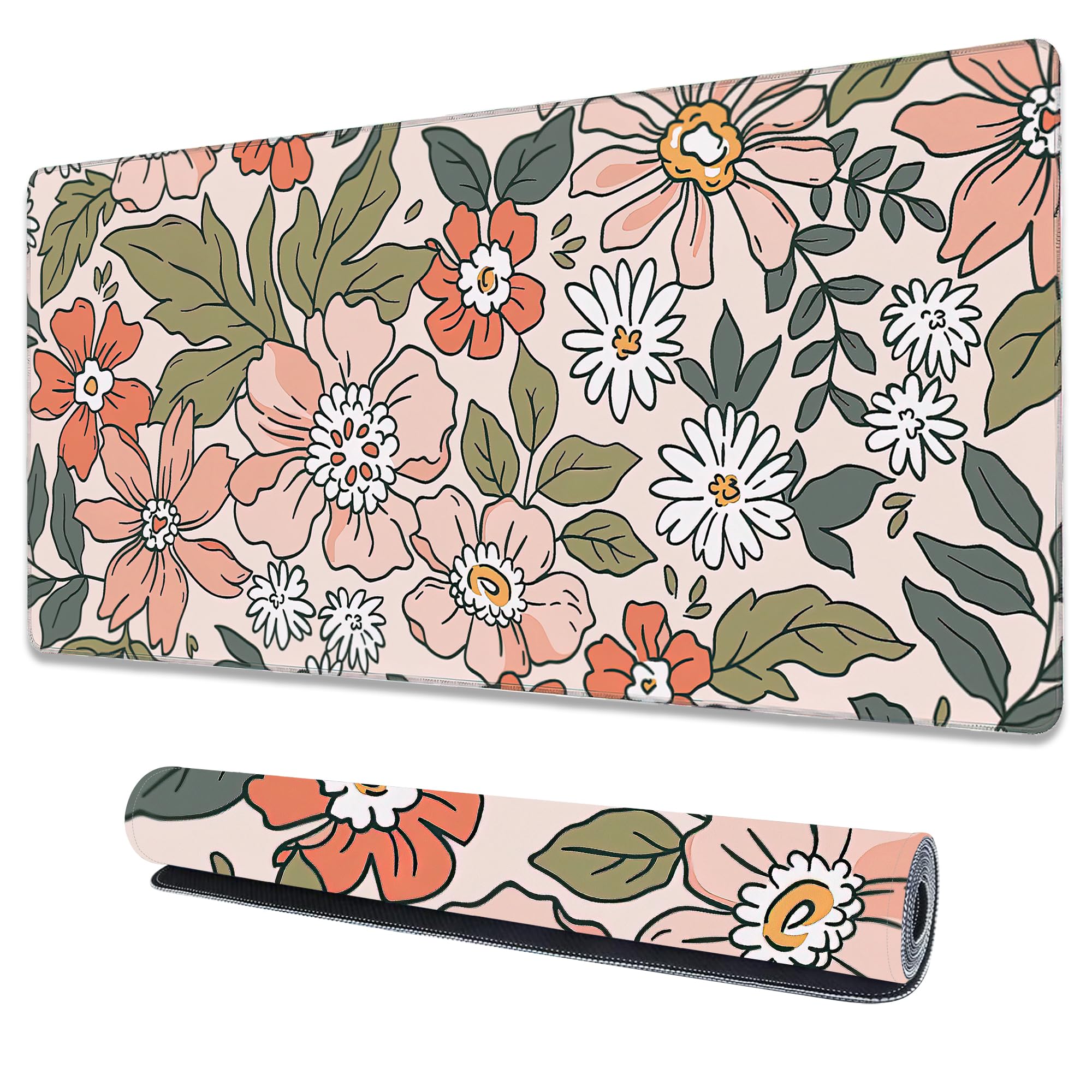 Uiaoiais Art Colorful Florals Extended Large Mouse Pad,Large Gaming Mouse Pad,Extended Big Desk Mat Keyboard Pad,Waterproof Non-Slip Desk Mat for Home