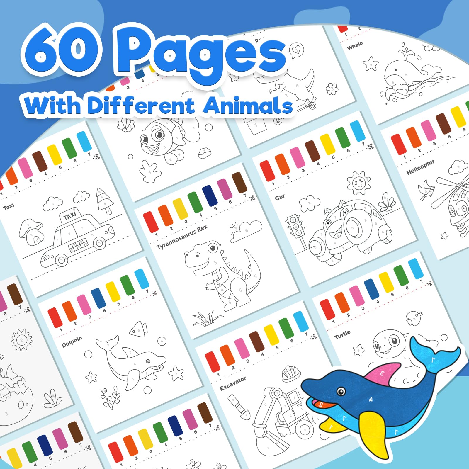 ZMLM Dipingi con Libro da Colorare ad Acqua per Bambini, Libro di Pittura ad Acquerello con Pennello, Libro Magico da Colorare Acqua per Bambini 3 4 5 6 7 8 Anni (Traffico+Oceano+Dinosauri)