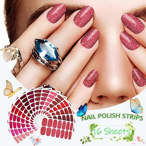 Miniatura 2 de SILPECWEE 16 hojas de calcomanías de esmalte de uñas de color sólido mate para mujer, tiras de esmalte de uñas autoadhesivas, tiras de uñas de gel,