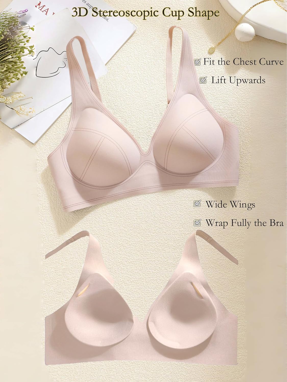 UPTRIS Seamless Bras for Women No Underwire Comfort Bras, Ultra Soft Wireless Full Coverage Bralette for Women 18-28 Years - Image 6