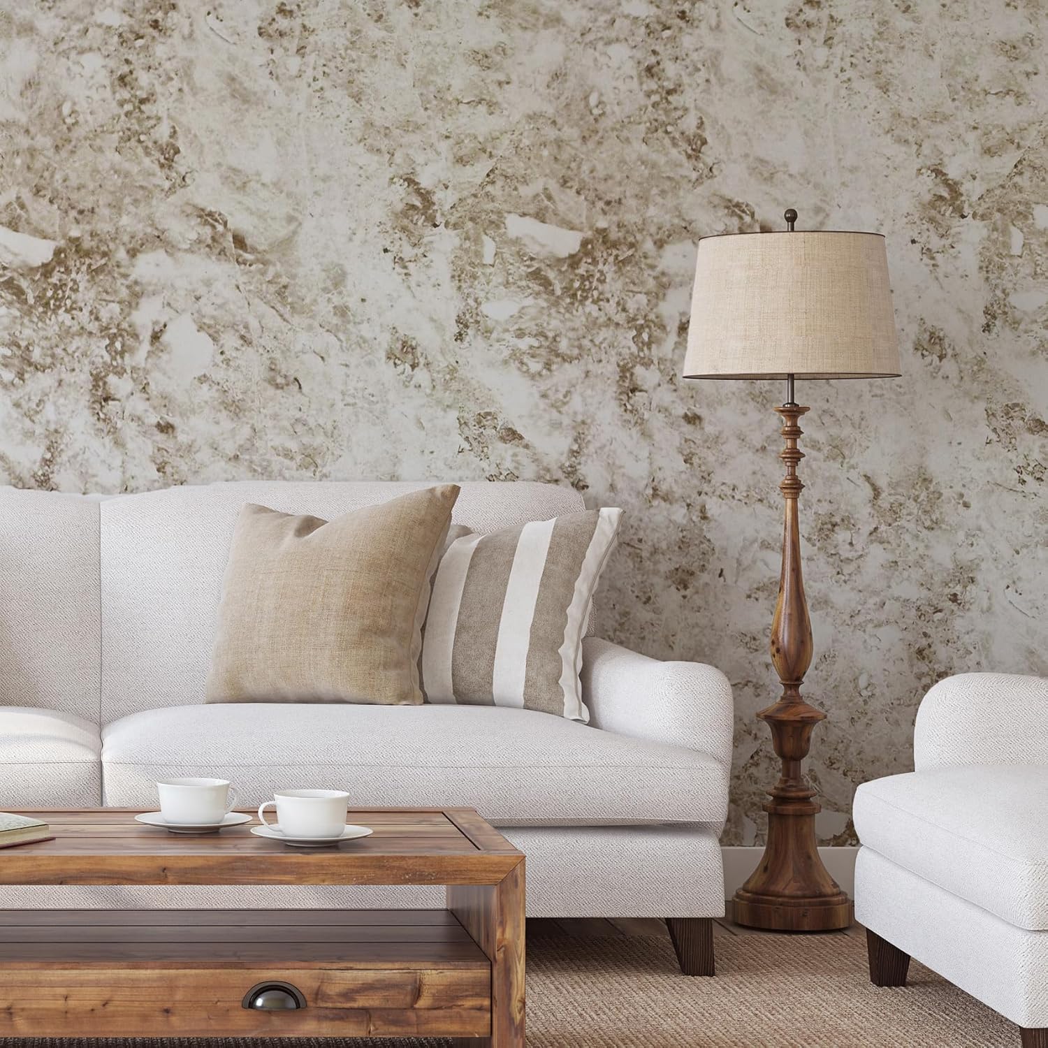 RoyalWallSkins Marble Interior Paper Film Granite Look Effect Matte - 24" x 78.7" Roll - Self Adhesive Peel and Stick Decorative Wallpaper (Brown MCP1137MT)
