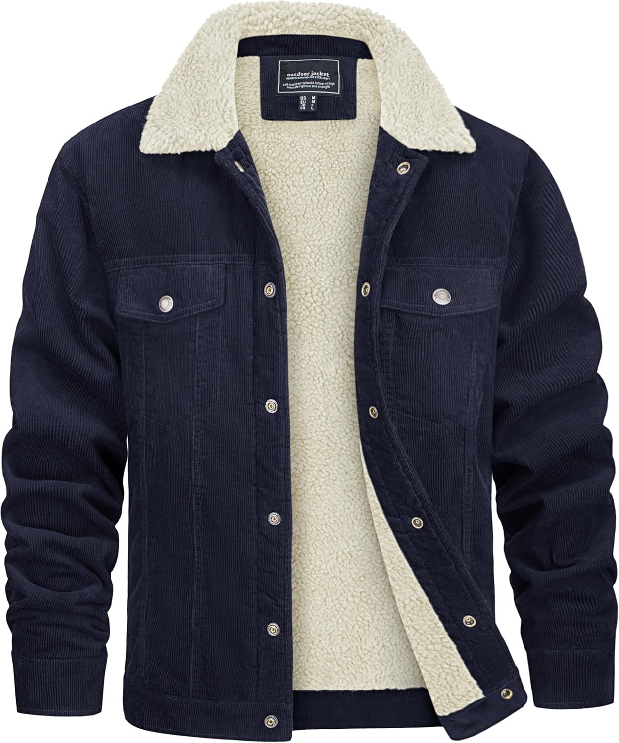 CRYSULLY Men's Corduroy Jacket Cotton Sherpa Lined Jacket Turn-Down Collar Jackets with 5 Pockets