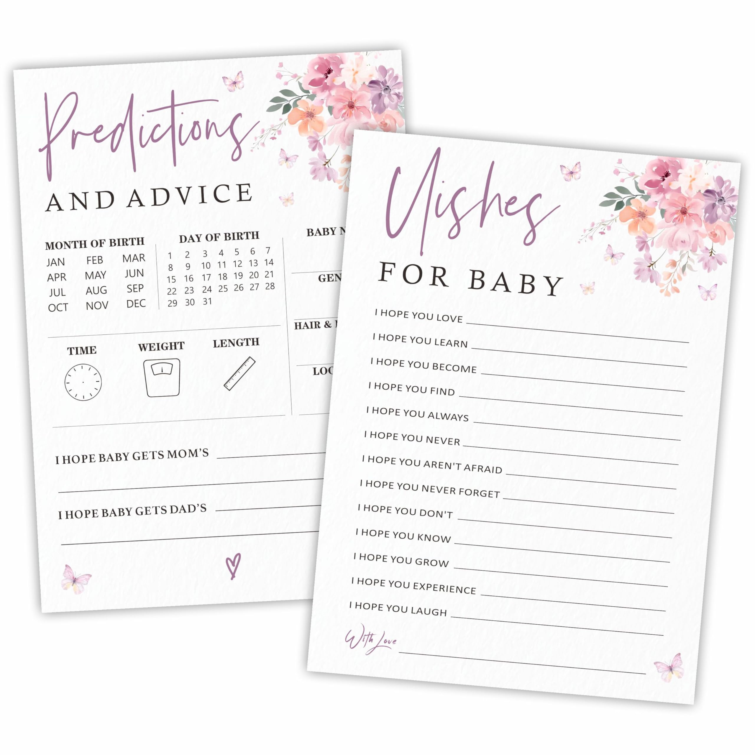 Kit de jeux pour fête prénatale A01 de 30 cartes de prédictions fleurs roses