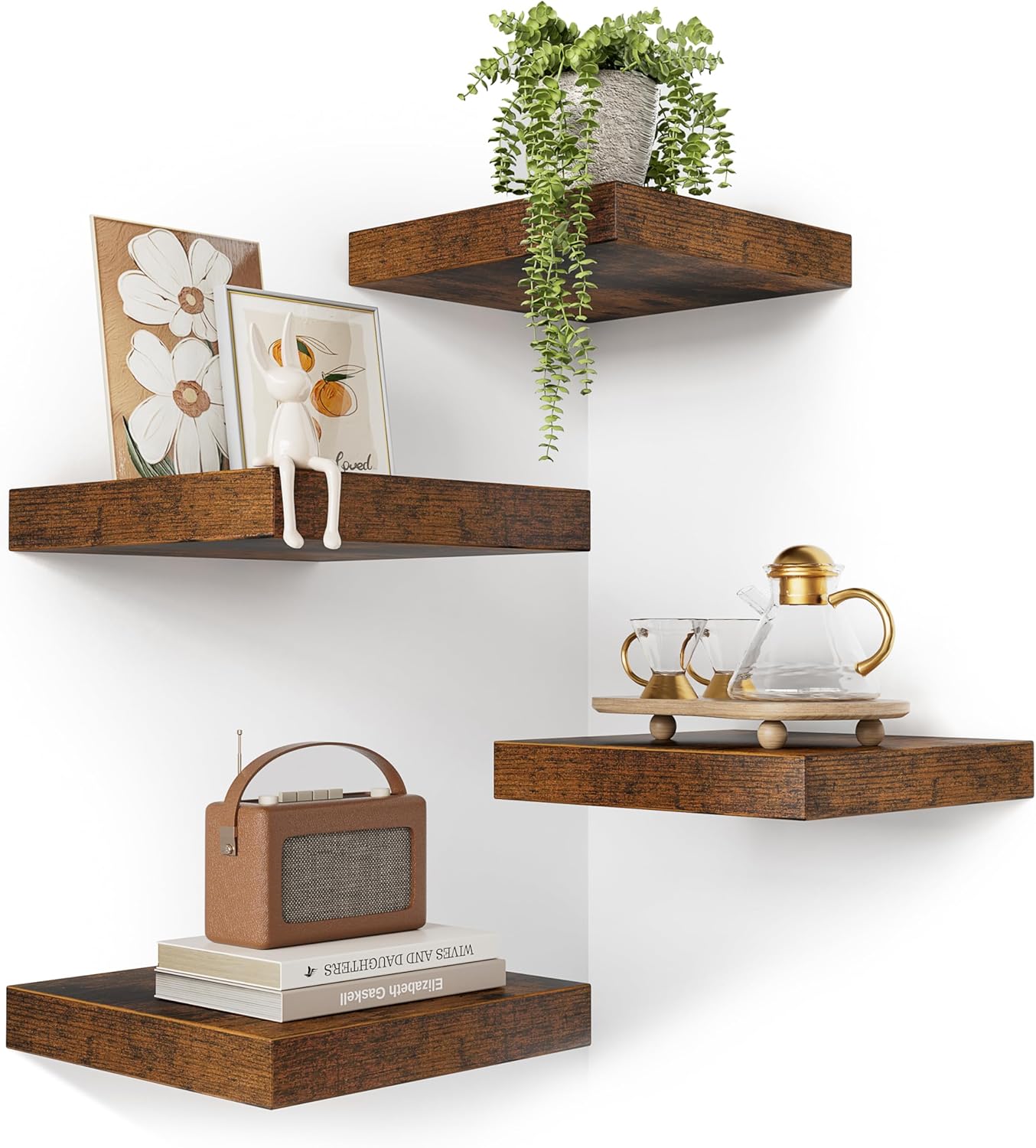 Olakee Corner Floating Shelf Set of 4, 9.84’’ Rustic Wood Wall Mounted Corner Shelf for Bathroom, Bedroom, Kitchen, Living Room, Farmhouse, Office-Heavy Duty Floating Shelves – Carbonized Black Olakee Corner Floating Shelf Set of 4, 9.84’’ Rustic Wood Wall Mounted Corner Shelf for Bathroom, Bedroom, Kitchen, Living Room, Farmhouse, Office-Heavy Duty Floating Shelves – Carbonized Black