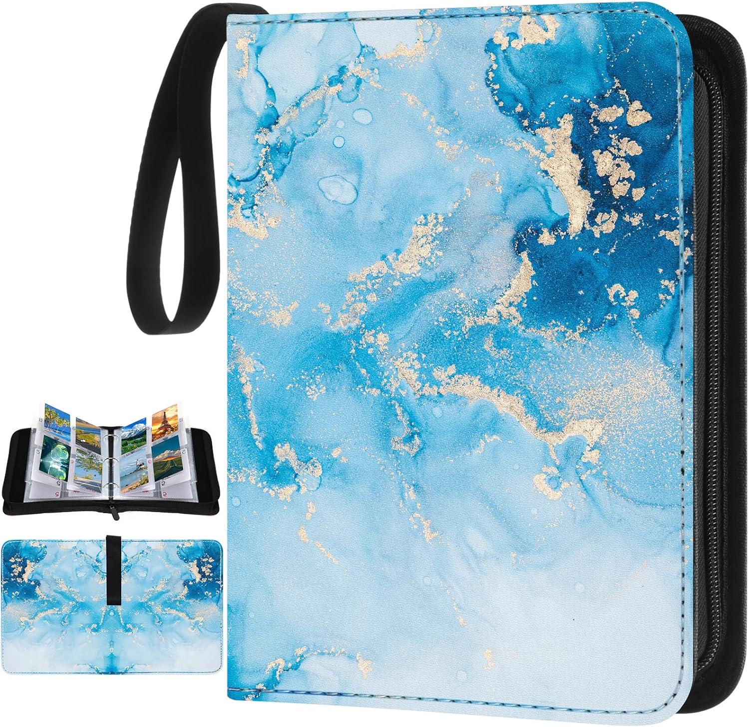 Card Binder 4/9 Pocket PU Waterproof Trading Binder Compatible with Mtg/ygo/tcg for 400/900 Portable Album Holder with Zipper Wristband Card Organizer