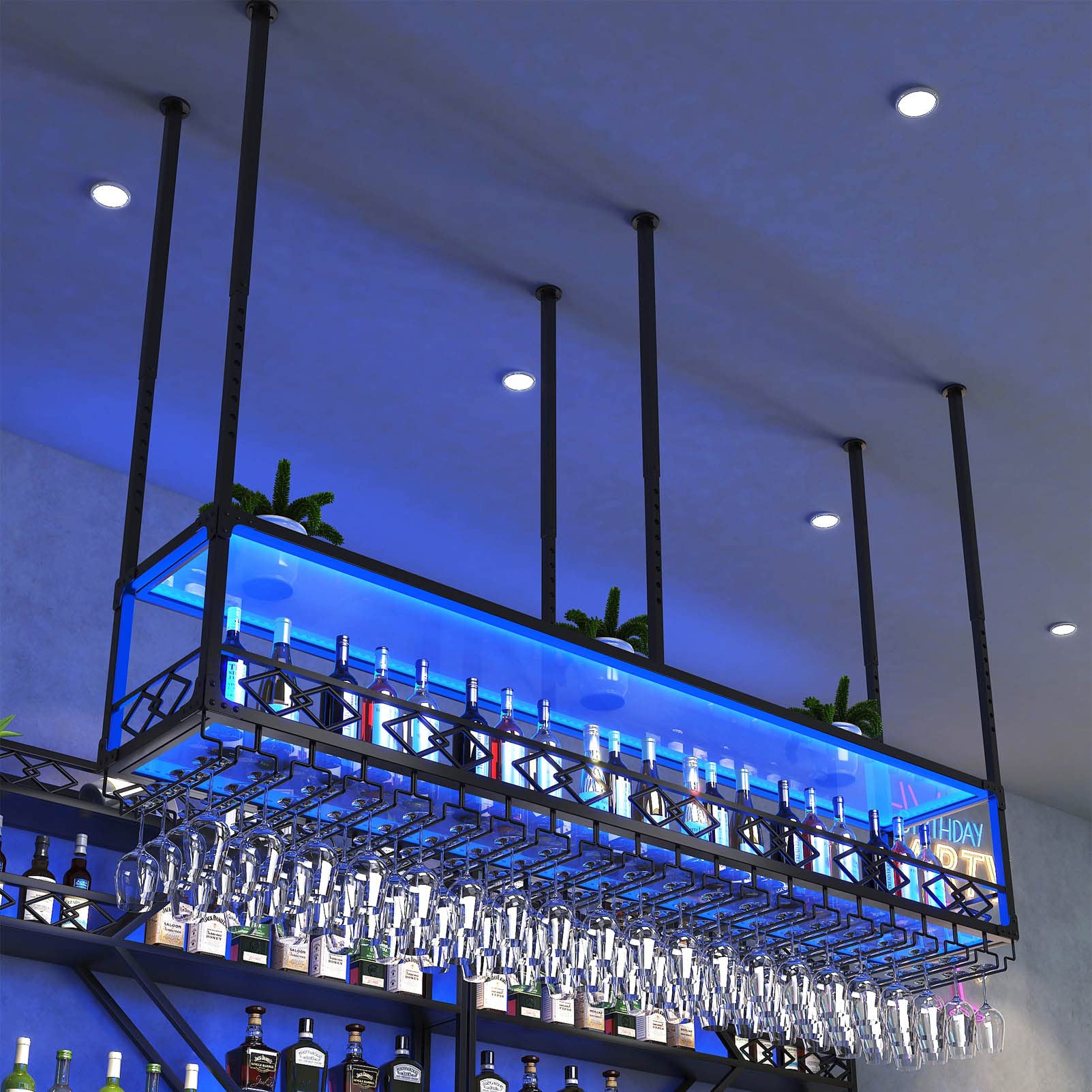 Porte-bouteilles à LED suspendu pour illuminer vos verres à vin