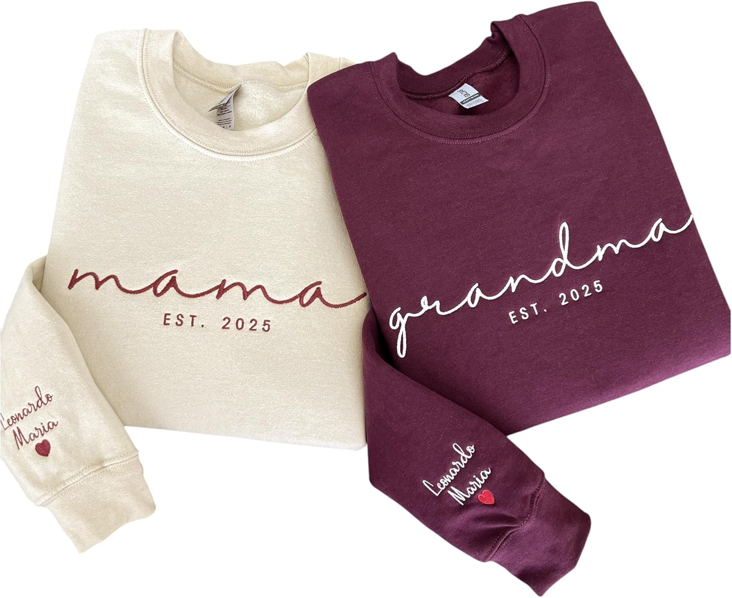 Custom Embroidered Sweatshirt, Name On Sleeve With Heart, Mama Est Year Shirt, Grandma Shirt With Date, Gift For New Mom