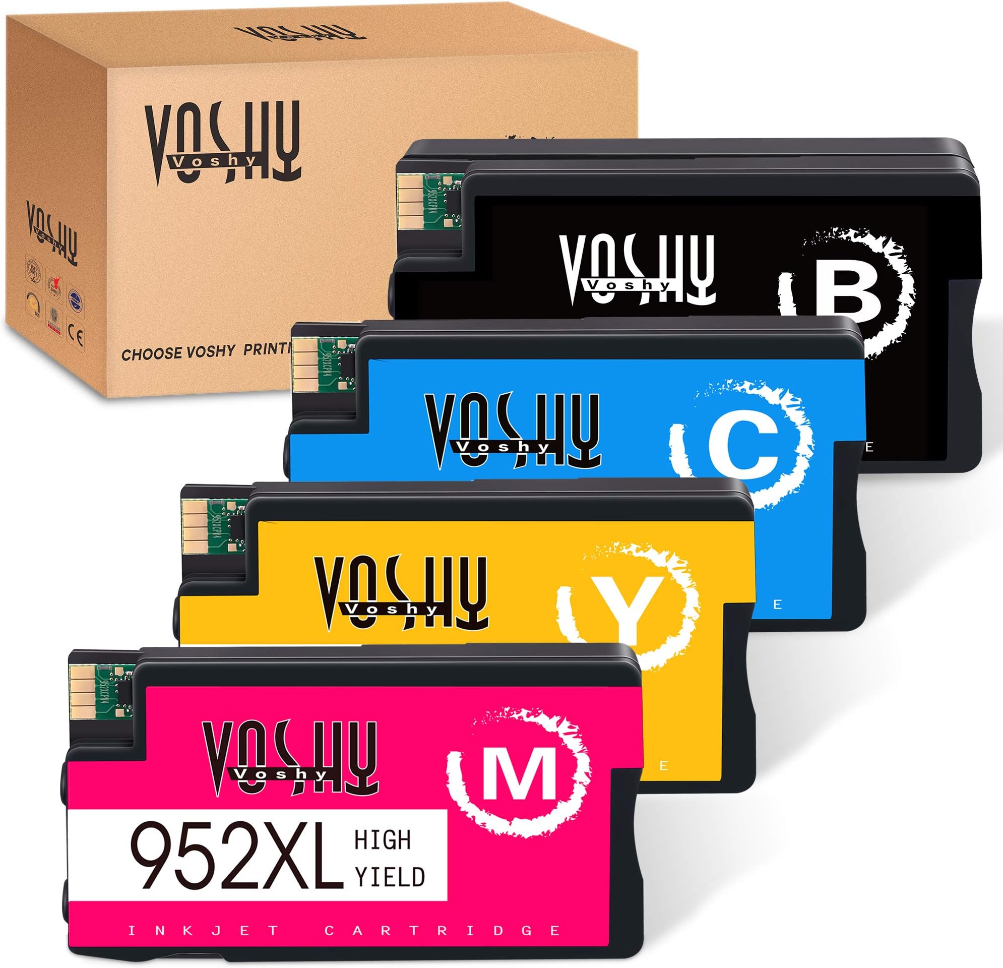 Voshy Remanufactured Ink Cartridges Replacement for HP 952XL 952 XL Used to OfficeJet Pro 8710 8720 8740 7740 7720 8216 8210 8730 8715 Printer (1 Black, 1 Cyan, 1 Magenta, 1 Yellow, 4-Pack)