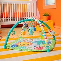 Vista 9 de Bright Starts Wild Wiggles - Alfombra de gimnasio y juego para bebés con barra de juguete plegable, para recién nacidos y más, verde, 18.5 x 29.1 x