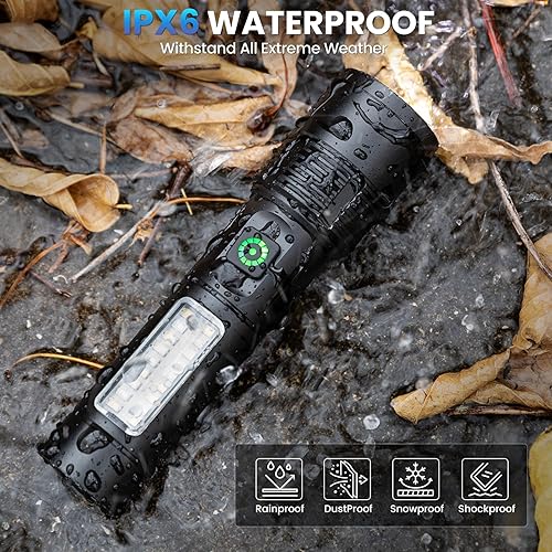 Miniatura 7 de NiaoChao Linternas LED recargables de alto lúmenes, 99000 lúmenes, linterna súper brillante con 6 modos, resistente al agua, potente luz de destello