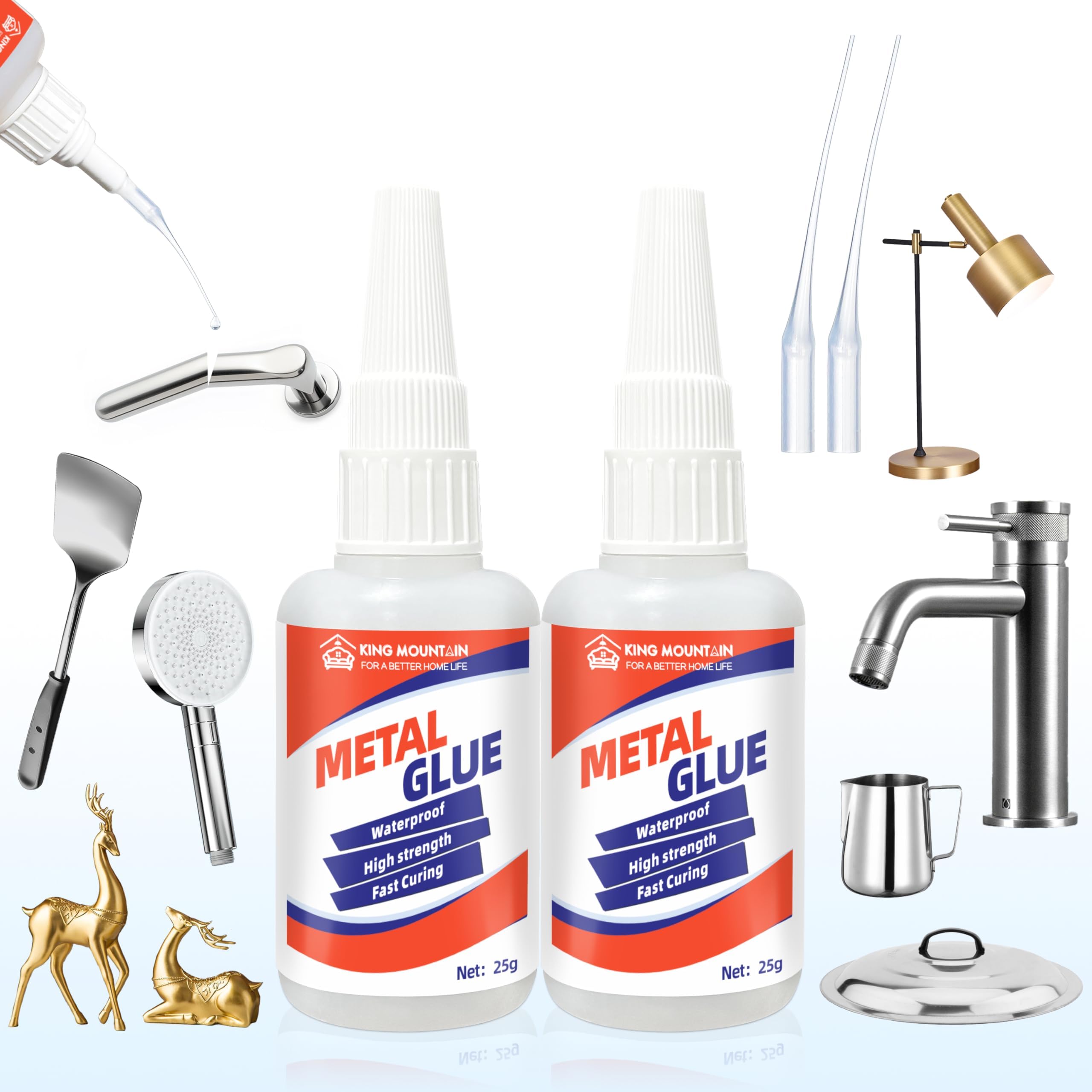 Super Glue for Metal,25g×2，Heavy Duty Metal Repair Glue,Metal to Metal Glue,Instant Metal Adhesive for Aluminum Bonding,Alloy,Tube, DIY Crafts,Waterproof and Heat-Resistant
