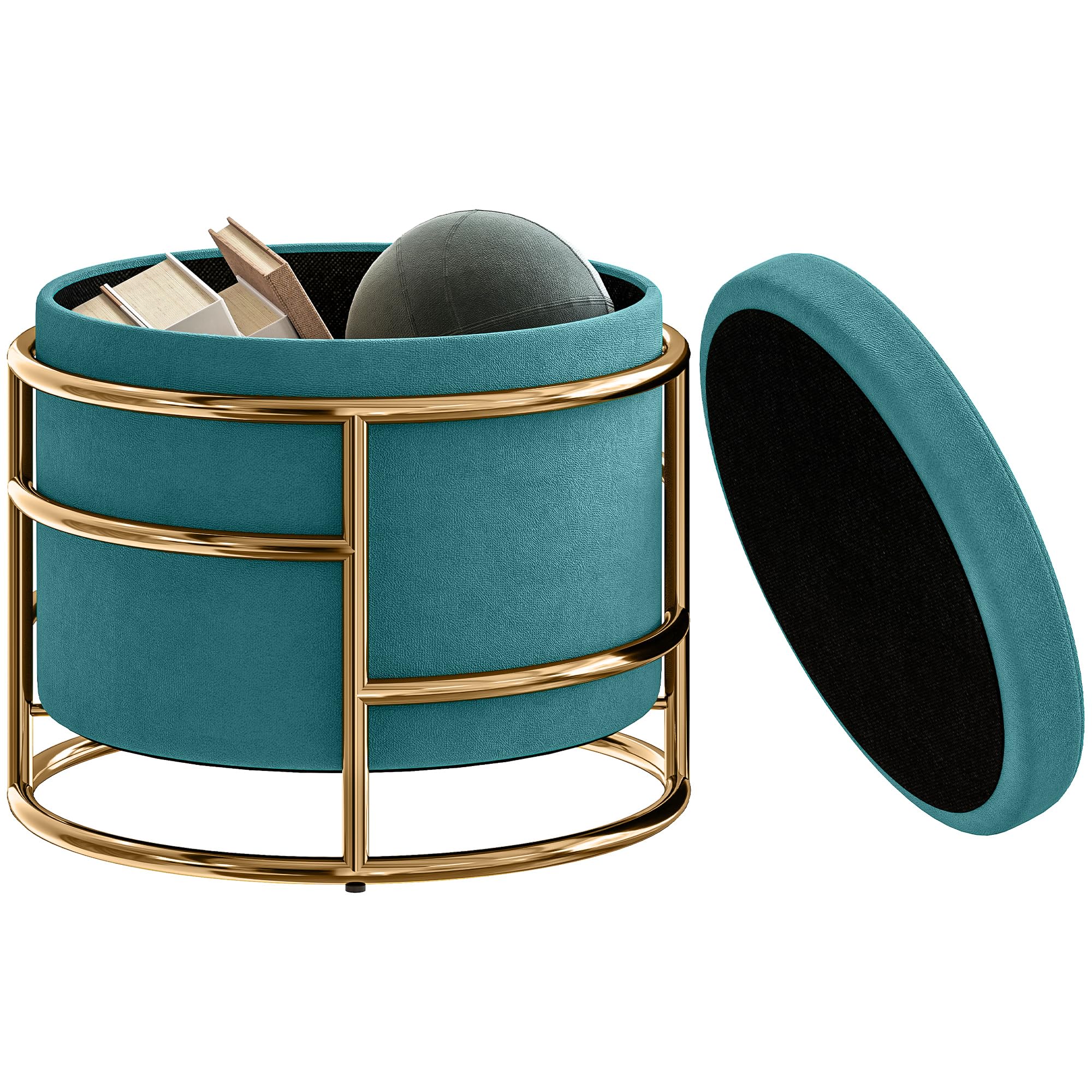 HOMCOM Pouf Contenitore Rotondo in Velluto, Poggiapiedi con Vano da 24L e Coperchio Rimovibile, per Camera da Letto e Salotto, Ø42x39 cm, Verde
