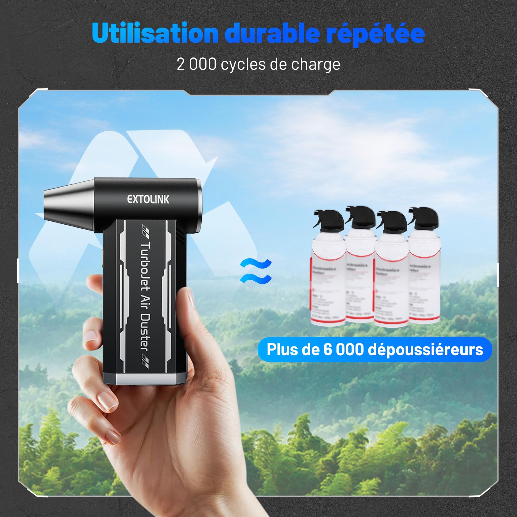 L8 Souffleur Air Comprimé - 180000 TR/Min de Mini Souffleur Sans Fil Puissant 4-Speed TurboJet Mode, 8000mAh Soufflette Air Comprimé avec kit de nettoyage pour Hôte, PC, Clavier, Cartes Graphiques