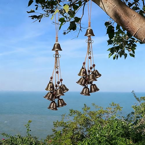 Miniatura 38 de 2 piezas de campanas de bruja para proteger las puertas, campanas de viento de bruja, corona hecha a mano para decoración de puerta del hogar, pomo
