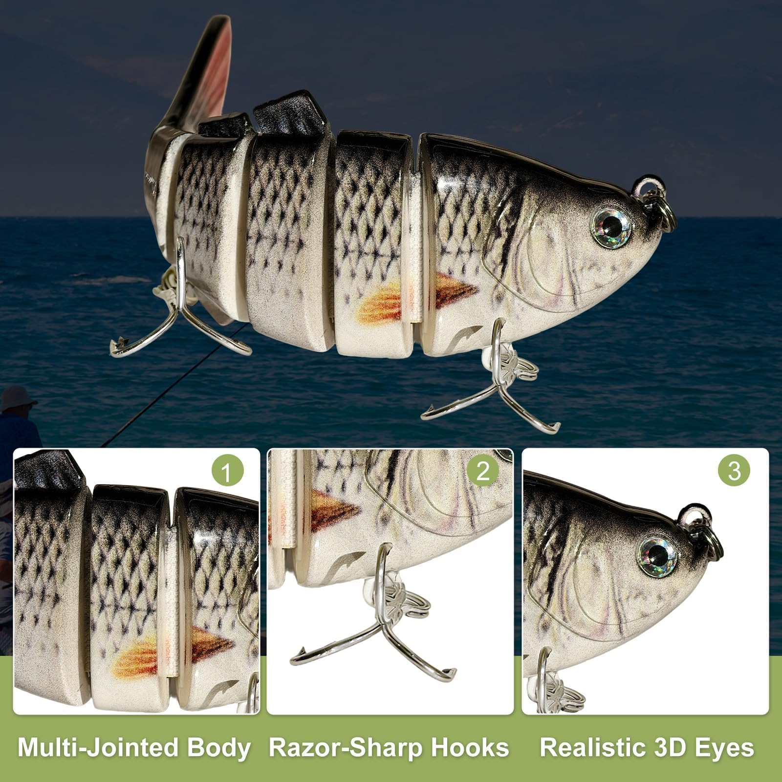 Angelköder und Köder-Set für Barsch, Forelle, Zander, Lachs, Hartplastik, Elritze, Popper, Kurbelköder mit Angelhaken, Salzwasser, Süßwasserausrüstung, Geschenkbox, 41-teilig
