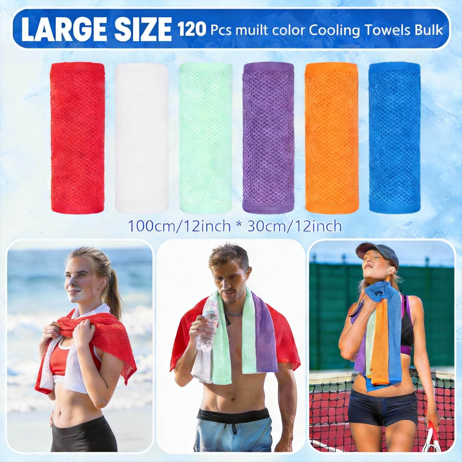 QBrand 120 Pack Cooling Towels, 40"x12" Ice Breathable Chilly Sweat Rag Microfiber Workout Rags for Gym Towels for Neck and Face for Yoga Golf Sport Running (MU-120) image 2 of 5 B0FWK7P925