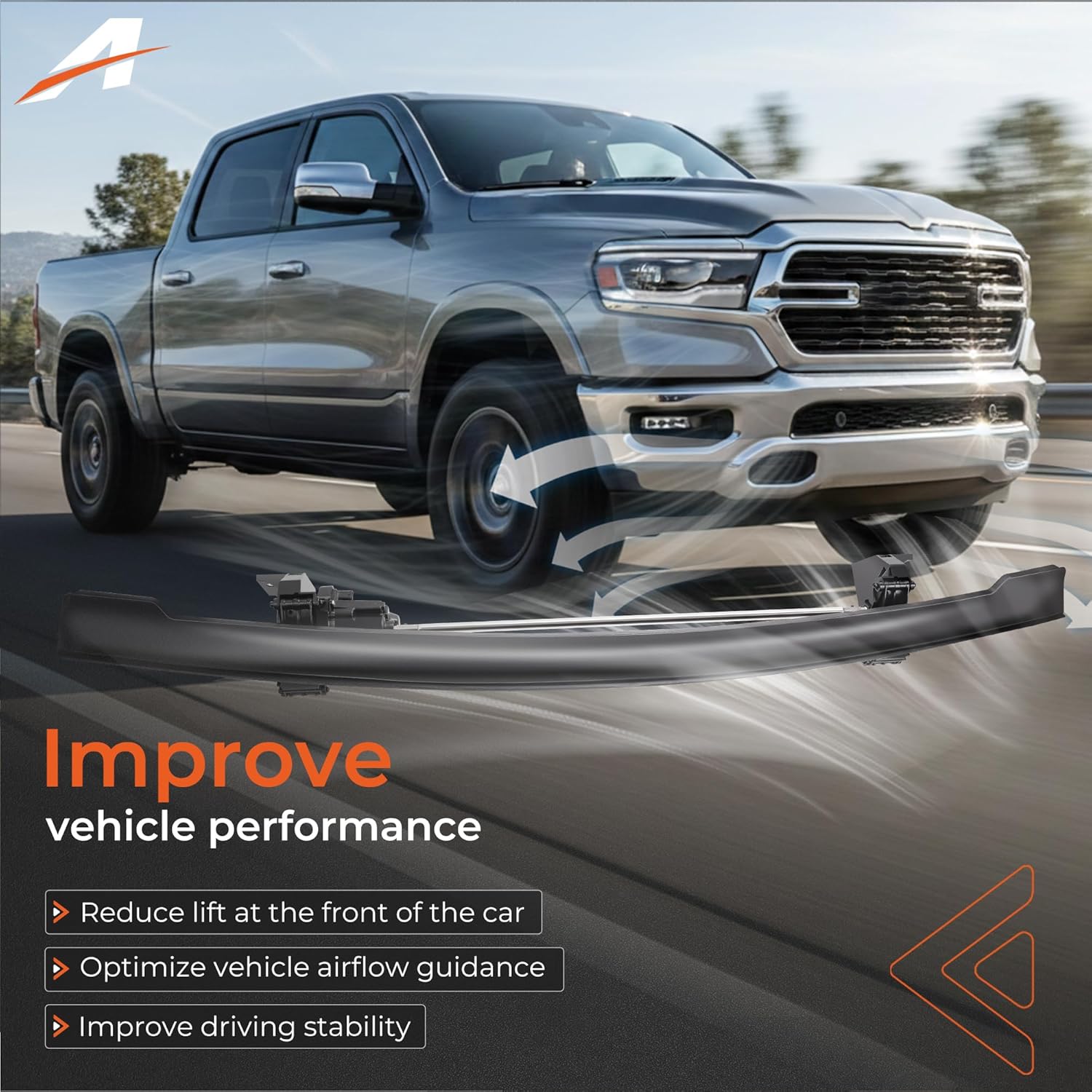 Front Air Dam with Actuator Compatible with Ram 1500 2019 2020 2021 2022 2023 2024, Front Spoiler Replace# 68274406AH - ram 1500 Accessories