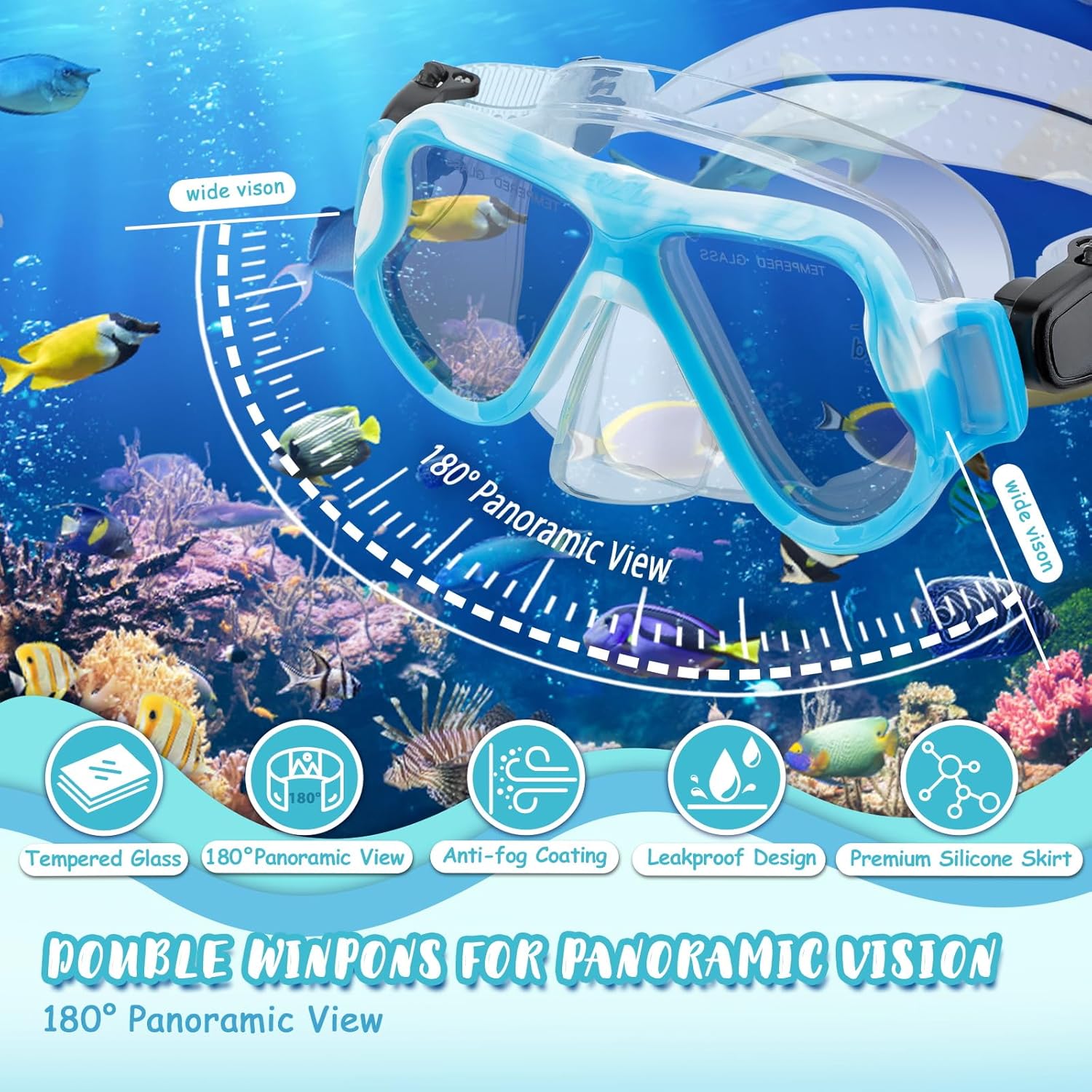 Snorkeling Gear for Kids Ages 3-14, 4 in 1 Mask Fins Snorkel Set with Panoramic View Anti Fog Mask, Dry Top Snorkel, Trek Fins and Travel Bag, Kids Snorkel Set for Snorkeling Swimming - Image 2