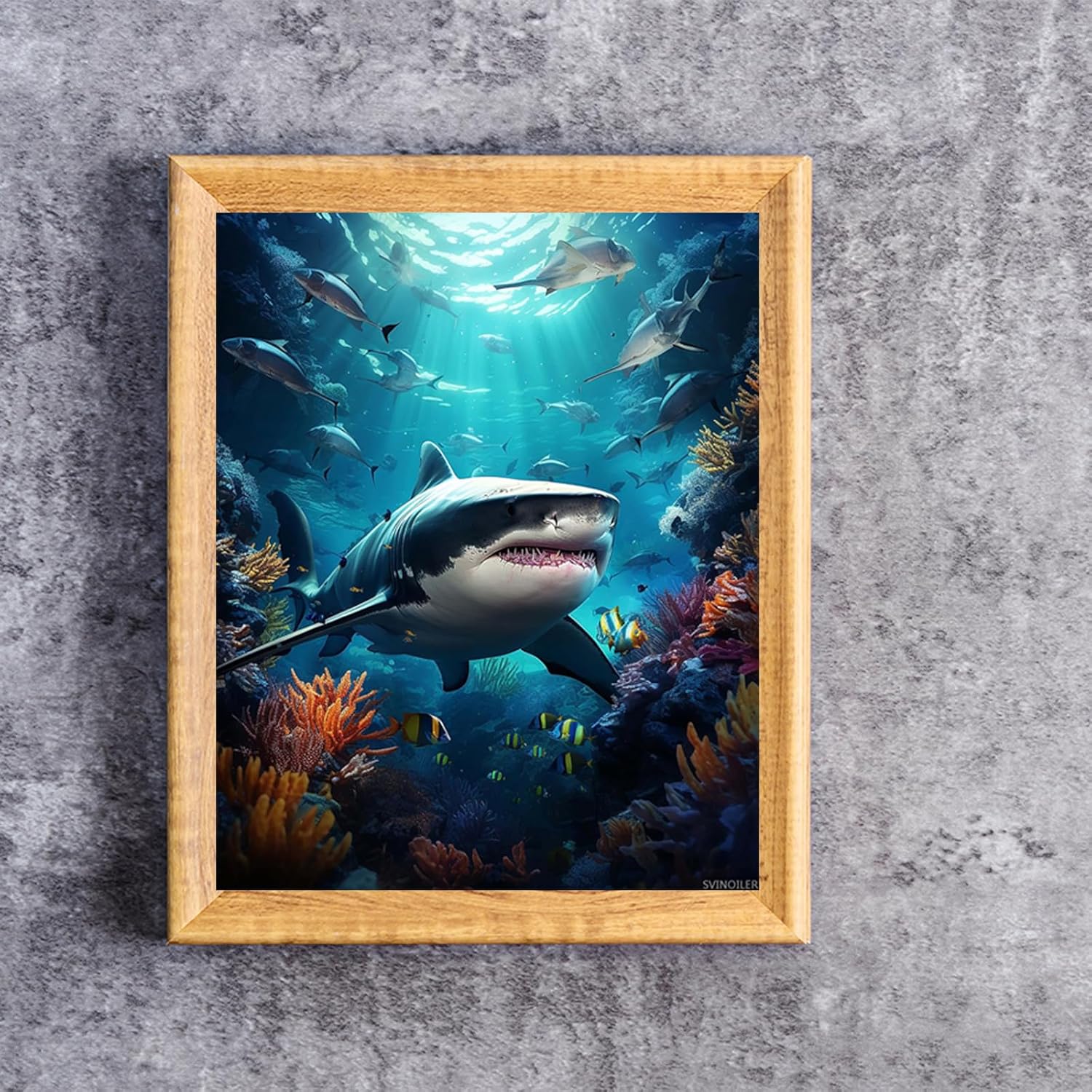 SVINOILER Paint by Numbers Kit for Adults Beginner Shark, Acrylic Oil Painting by Numbers Kits with Paint Brushes Paintwork Art Canvas for Home Decor 16x20 inch
