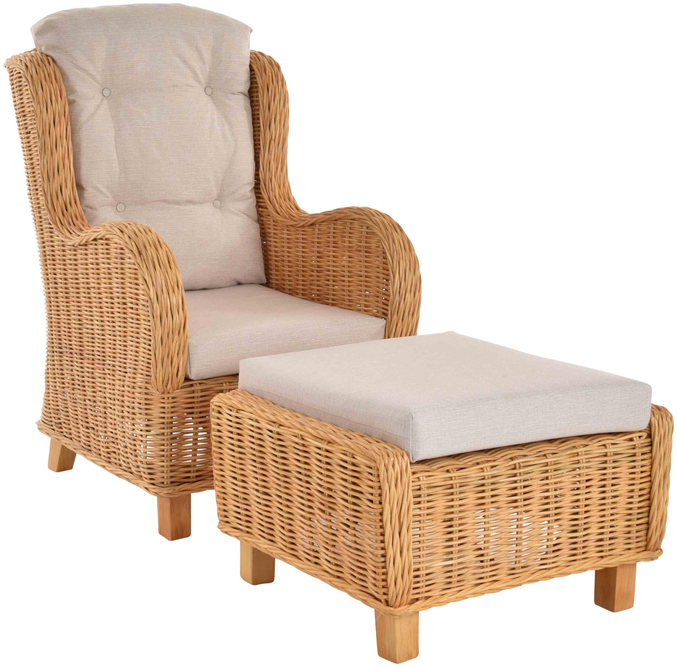 Krines Home Exklusiver Lesesessel Birmingham bequem Rattansessel Rattanmöbel Set Sessel aus Rattan Ohrensessel mit Hocker Honig Küche, Haushalt & Wohnen