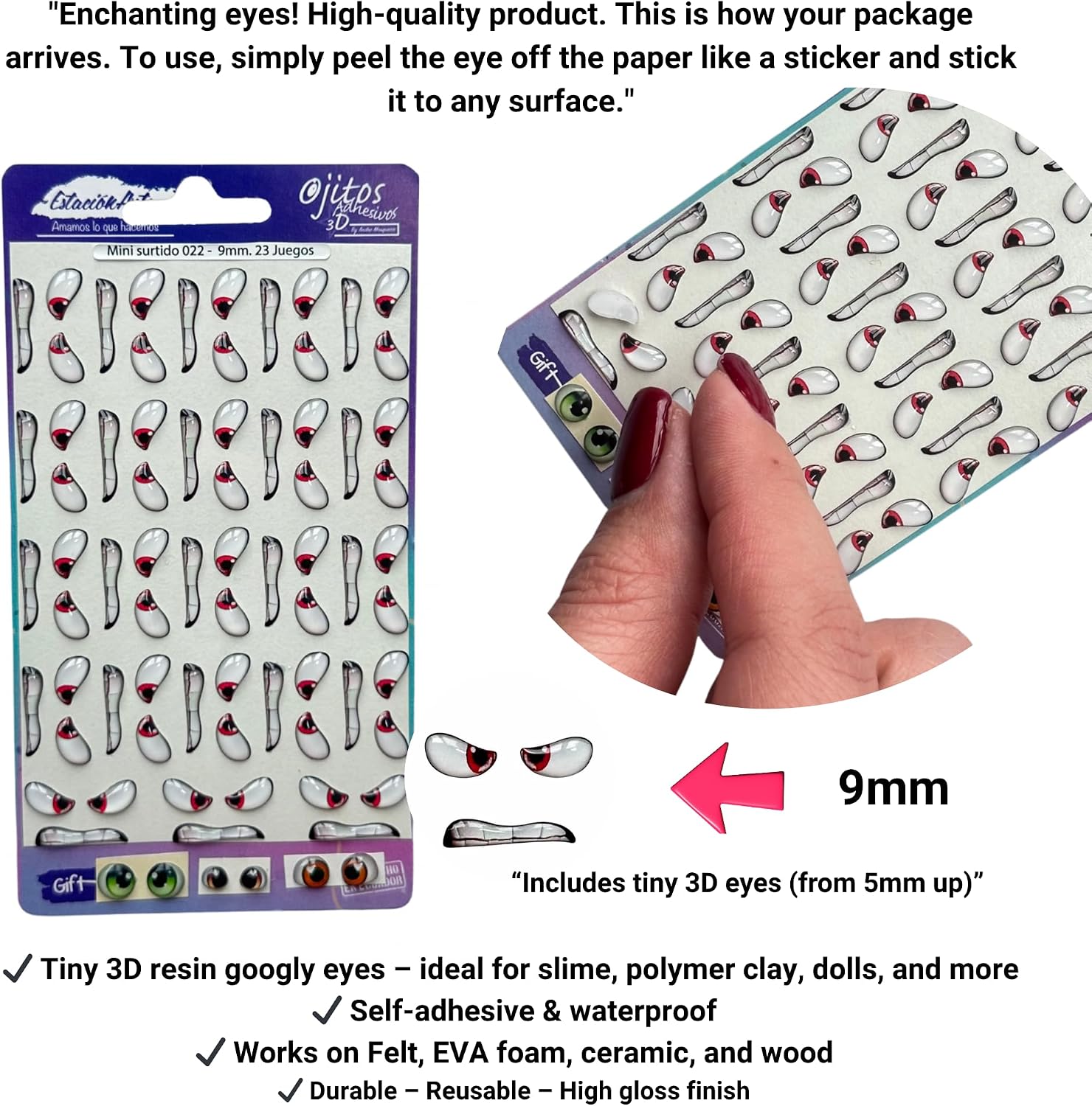 69 PCS (23 Sets) 9mm Red Angry Expression Wiggle Eyes – Self Adhesive 3D Resin Craft Eyes for Dolls, Amigurumi, Polymer Clay, Cold Porcelain & DIY Crafts Ms 024 9mm