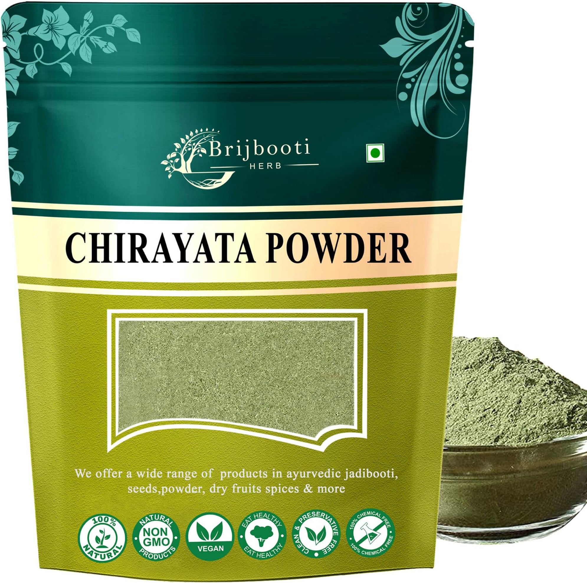 Brijbooti Chirayata Powder | chirata | Kirayata | Kalmegh | Bitterstick Powder| Pure & Natural | 100 Gm