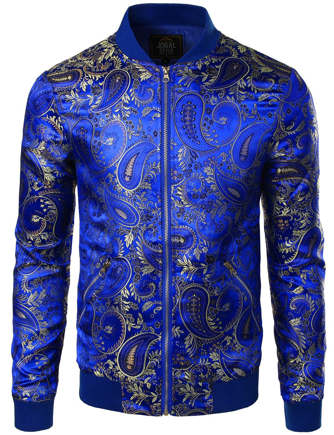 JOGALMen's Luxury Paisley Floral Embroidered Satin Bomber Jacket