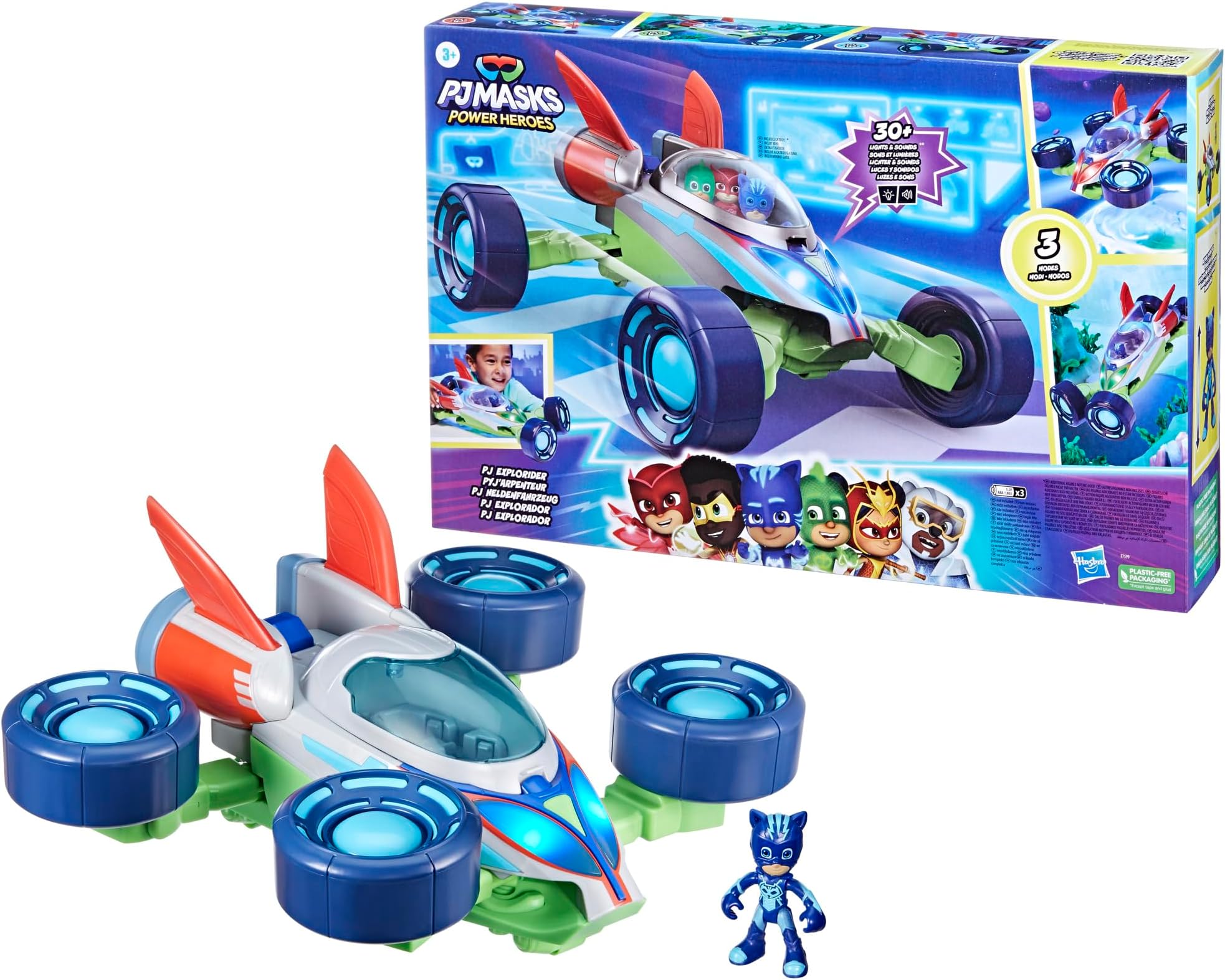 Power Heroes PJ Hero Vehicle, Convertible Hero Flash Vehicle of Power Heroes with 3 Modes, Lights and Sounds
