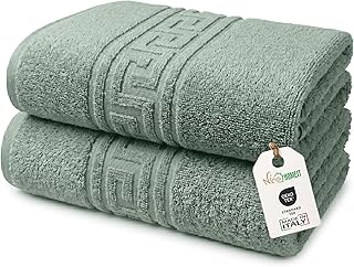 nice homeit Set mit 2 großen Badetüchern, 100 x 150 cm, extra großes Badetuch aus 100% ringgesponnener Baumwolle, extra weich und saugfähig, hergestellt in Italien, Grün