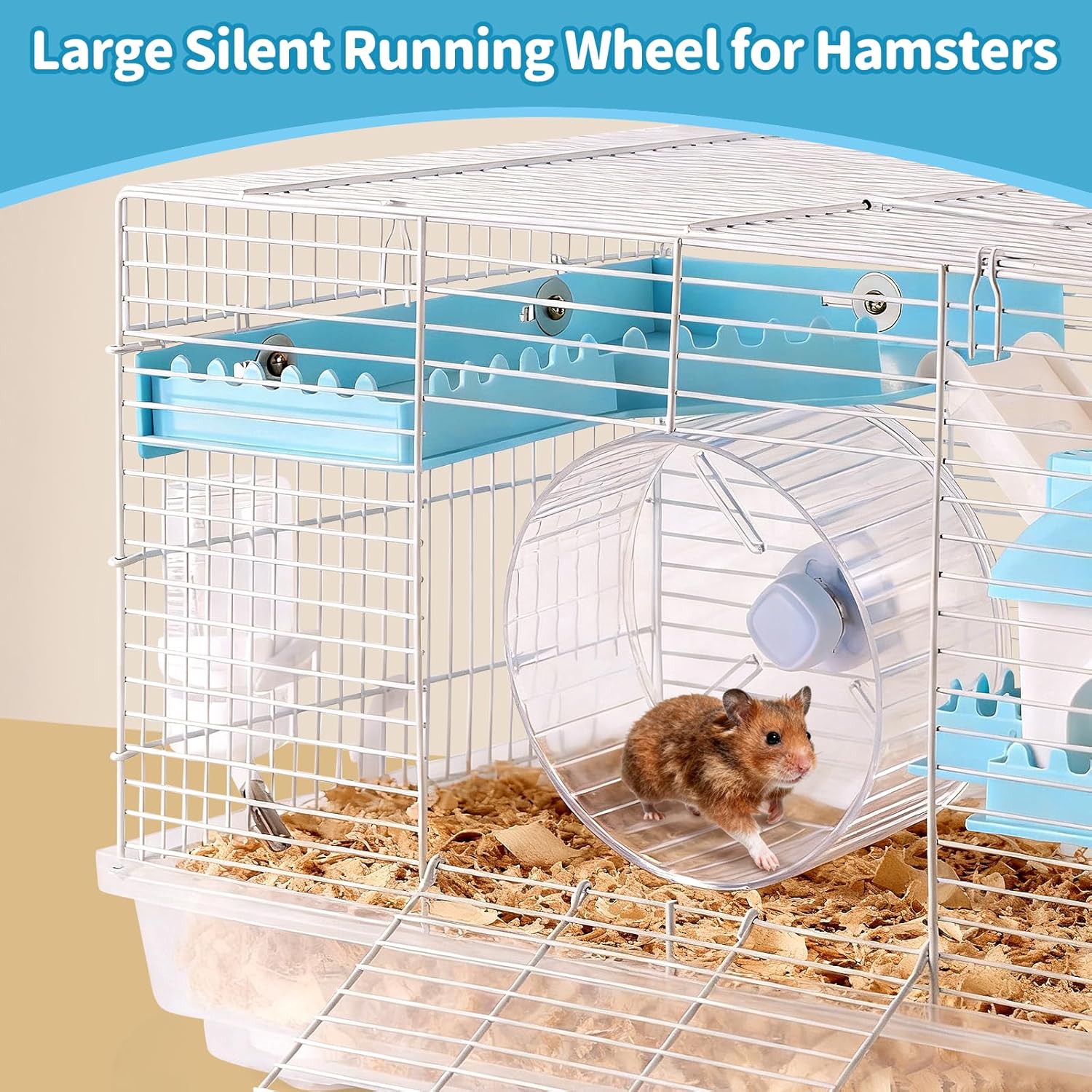 Kalolary 3-Levels Dwarf Hamster Cage, Small Hamster Habitat Chew-Proof Metal Carrier Travel Cage Gerbil Mice Rat Mouse Home with Complete Set of Accessories (18.5" L x 11.8" W x 11.8" H, Blue)