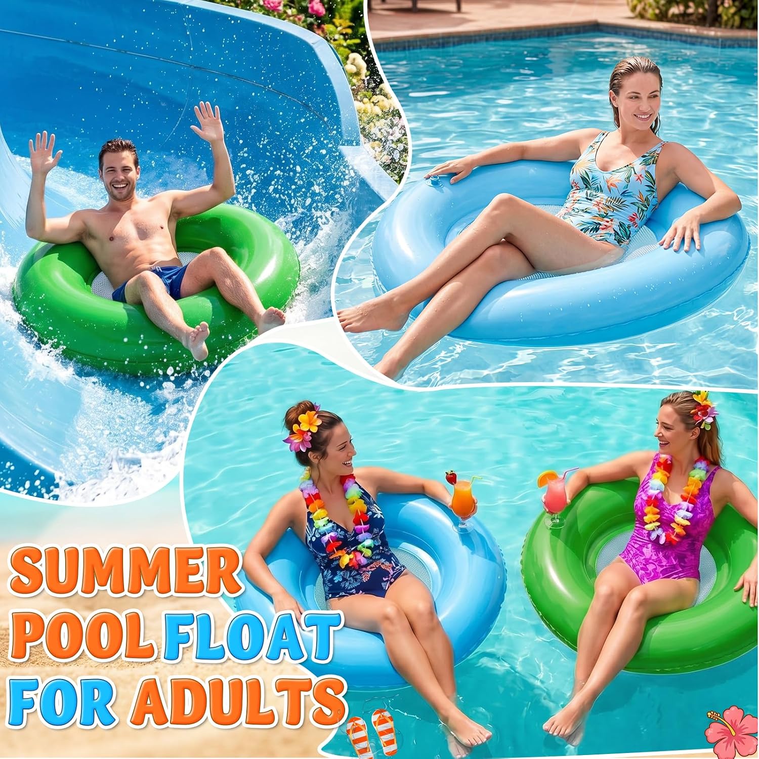 2/4 Pcs 40 Inch Mesh Inflatable Pool Lounger Float for Adult Large Pool Floats Inner Tube Rings Water Hammock Chair for Swimming Summer Party